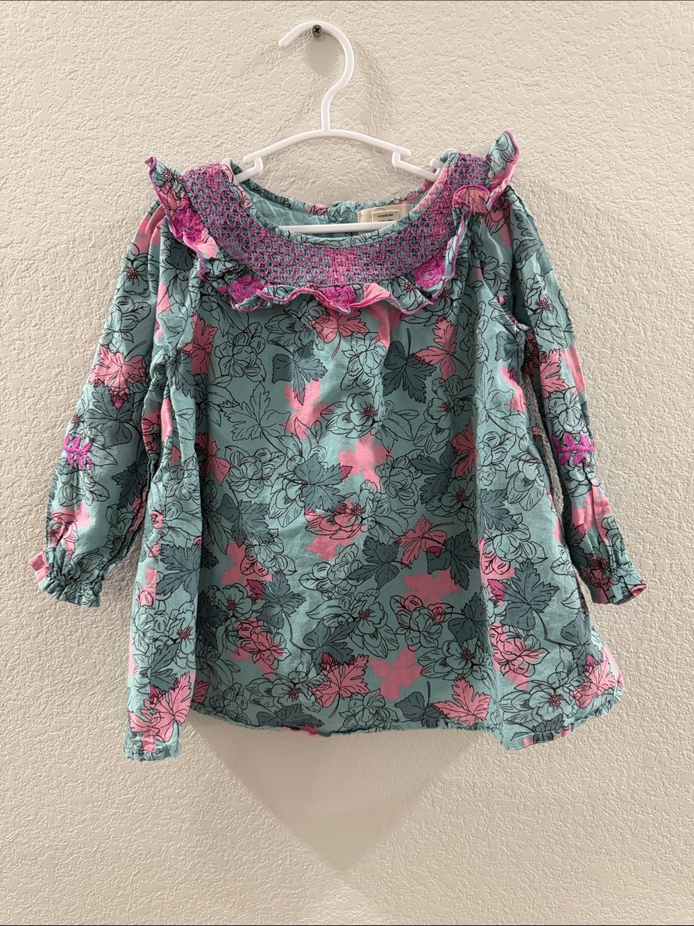 Peek Floral Smocked Neck Dress - Pink & Teal